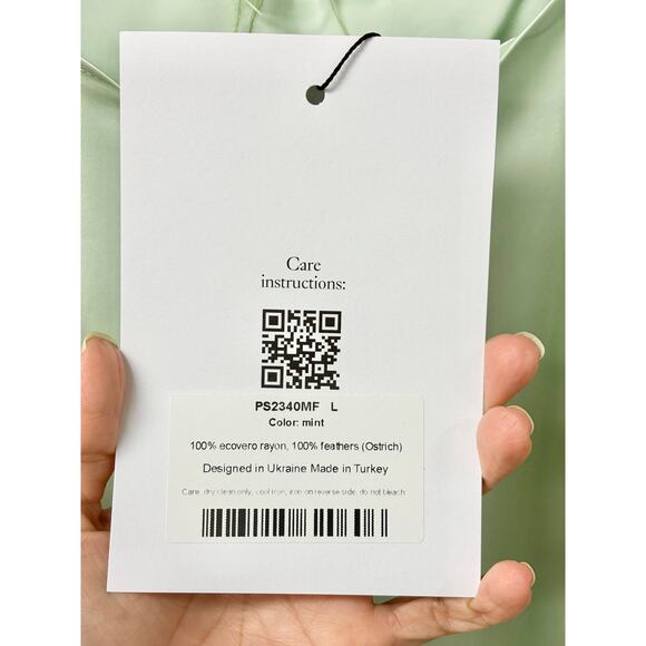 NWT Sleeper Boheme Feather-Trim Mini Slip Dress Mint Green Women's Size L - Picture 4 of 5